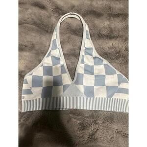 Tommy Hilfiger Blue Checkered Knit Bralette Halter Top – Size L